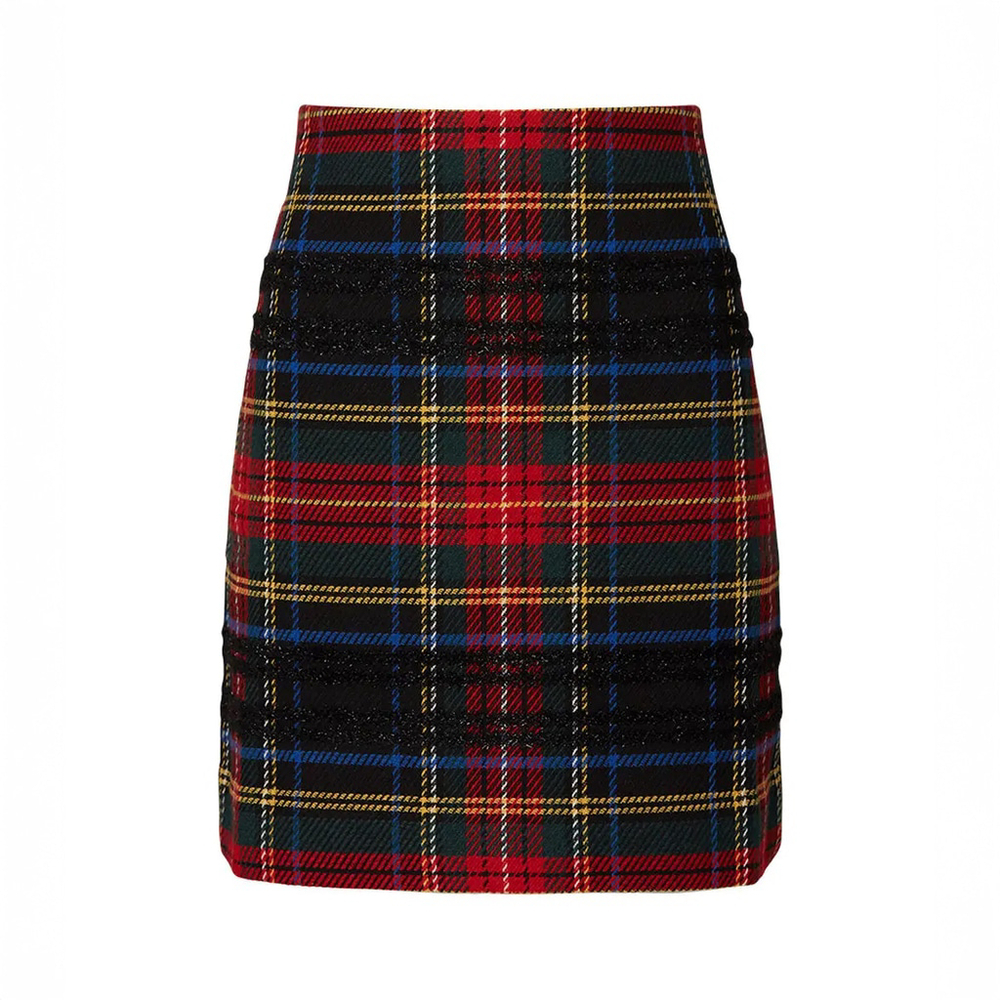 J.Crew Lurex Stewart Tartan Mini Skirt Plaid Holiday Red Metallic Size 00 XXS